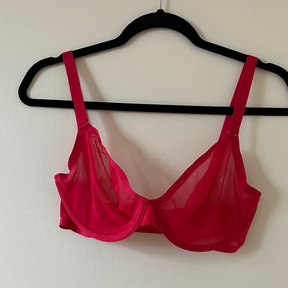 CUUP sheer Plunge bra in Fuscia - Picture 2 of 4